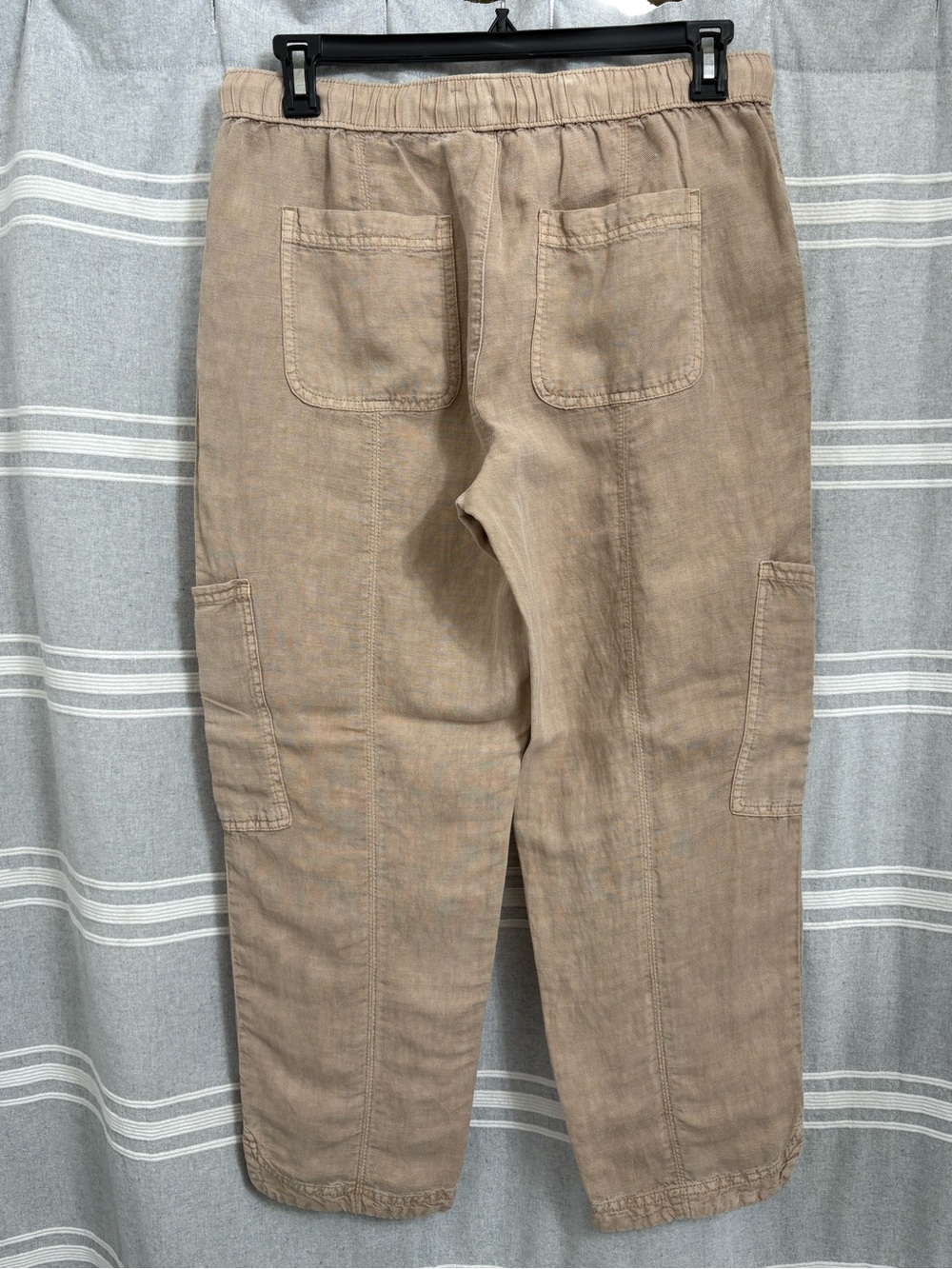 NWT C & C California Tan Linen Blend Crop Pants Size L Pull on Elastic Waist - Picture 3 of 11